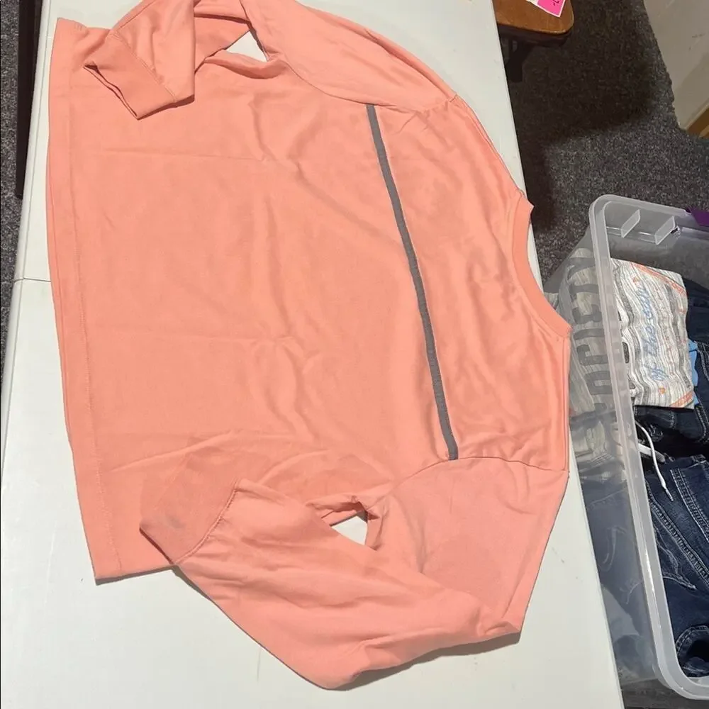 Nike women’s 1X long sleeve tee, peachy-pink with gray band